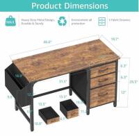 47" Computer Desk with 3 Fabric Drawers & Side Pocket - 2