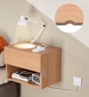 KISEELY Wall-Mounted Nightstand with Drawer and Shelf, Light Wood | 9&rsquo;x9&rsquo; Gray Round Area Rug (FL 6) - 2