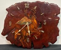 Mule Deer Antler Set (3-Point) & Rustic Hand-Painted Wood Slab Wall Clock, Donavan English (FL 10) - 2