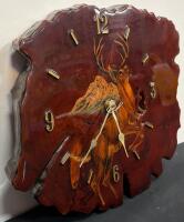 Mule Deer Antler Set (3-Point) & Rustic Hand-Painted Wood Slab Wall Clock, Donavan English (FL 10) - 3