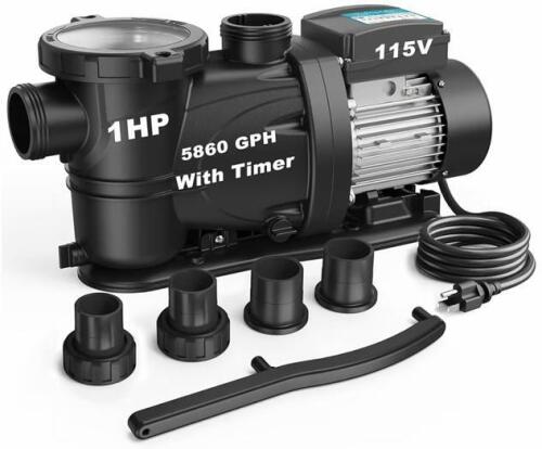 Vidapool SPT100-LV 1HP 115V Swimming Pool Pump With Timer, 4800 GPH, 40 Ft Head, 1.5" Discharge (FL 6)