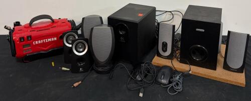 Craftsman Inflator, Creative and Logitech 2.1 Computer Speaker Sets with Subwoofers and Wired USB Computer Mice