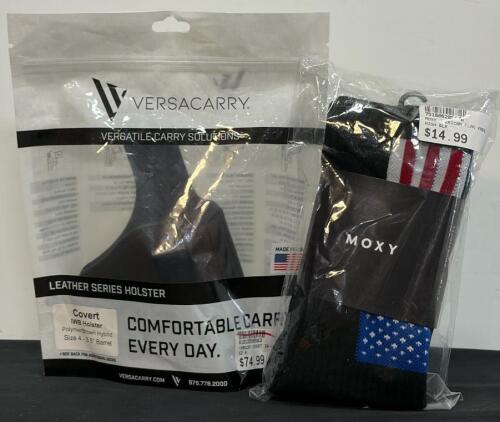 Versacarry Covert IWB Holster, Size 4, Hybrid Polymer/Brown Leather, 3.5" Barrel, RH, USA Made & Moxy American Flag Socks (FL 10)