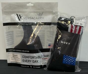 Versacarry Covert IWB Holster, Size 4, Hybrid Polymer/Brown Leather, 3.5" Barrel, RH, USA Made & Moxy American Flag Socks (FL 10)