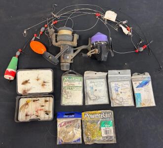 Vintage Shimano Mark II Q Spinning Reel, "Danny Dinosaur" Spincast Reel, Assorted Fishing Tackle (FL 4)