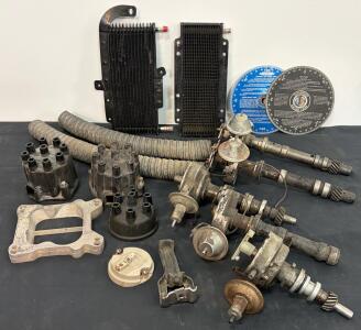 Vintage GM Ford V8 Distributors, Oil Coolers, Degree Wheels & Carb Spacer Lot for Classic Cars (FL 4)