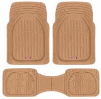 MotorTrend FlexTough Deep Dish Heavy Duty Tan Floor Mat Set, Universal, 3-Piece, Trim to Fit, Waterproof