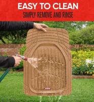 MotorTrend FlexTough Deep Dish Heavy Duty Tan Floor Mat Set, Universal, 3-Piece, Trim to Fit, Waterproof - 4
