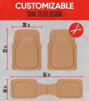 MotorTrend FlexTough Deep Dish Heavy Duty Tan Floor Mat Set, Universal, 3-Piece, Trim to Fit, Waterproof - 5