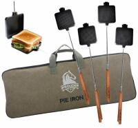 IPROUDER 4-Pack Cast Iron Pie Irons, 4.9" Sandwich Makers with Bag, Pre-Seasoned, Wood Handles