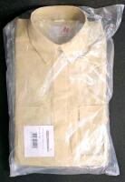 (#3) Mixed Military & Fire Lot: Tan Uniform Shirt, Long Sleeve, Poly-Cotton Blend, Chest Pockets, Button Front, New in Packaging. Firefighter pants, Sleeping Bag Liners (British), Four Pairs of Medium-Short Military Pants, Six Cold Weather Coat Liners - 4