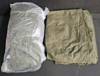 (#3) Mixed Military Lot: Two Bivy Covers, Toxicologal Apron (Small), Swedish Snow Shoes, British Police Vest, U.S. Army "Decker" Jacket, Tan Trench Coat, Insulated Vest, Two Cold Weather Full Face Masks, Two Helmet Covers, and More! - 2