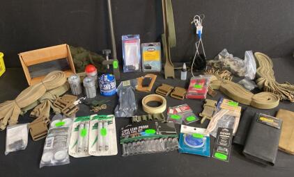 Military Surplus Outdoor Gear Lot: Straps, Buckles, Voodoo Shoulder Pads, Rayovac Tubes, Repair Kits and so much more( Shelf 1 )