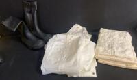 (10) Swiss Snow Poncho PVC/Nylon Surplus + Praxxis Black Rubber Overboots Waterproof Heavy Tread ( Shelf 7 )