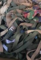 Military Surplus Canvas & Nylon Belts, Straps, Mixed Camo Patterns, Lot of , Mixed Buckles 20x20x20 box full. - ( Shelf 7 )
