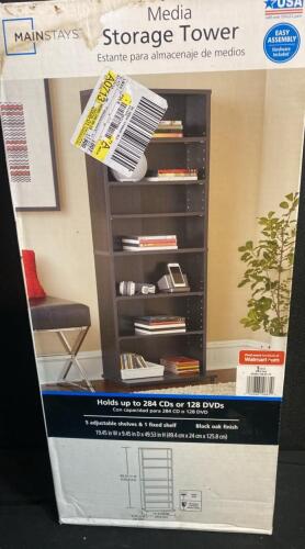 Mainstays Media Storage Tower, Black Oak Finish, 6 Shelves, Holds 284 CDs or 128 DVDs ( Shelf 8 )