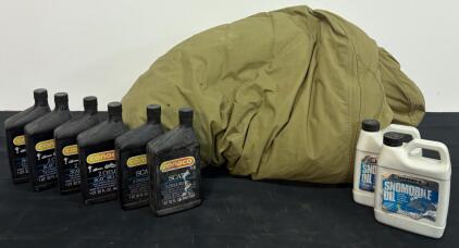 Vintage Conoco SCAT & Wynn's 2-Cycle Oils (8 bottles) with Military Sleeping Bag