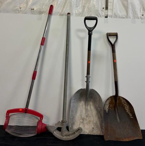 Scoop Shovels (Steel/Aluminum), 3/4" Conduit Bender, Nut Harvester, Mixed Handle Materials