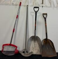 Scoop Shovels (Steel/Aluminum), 3/4" Conduit Bender, Nut Harvester, Mixed Handle Materials