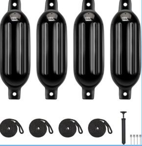 KEMIMOTO 8.5" x 27" Inflatable Boat Fenders with Ropes and Inflator retail $110 a set (shelf 10)