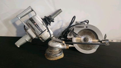 Vintage Craftsman Circular Saw, Chicago Power 1/2" Drill, Pneumatic Orbital Sander Lot