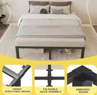 Queen Size Metal Platform Bed Frame with Wooden Slats and Sleep Zone Mattress Topper (shelf 5) - 4