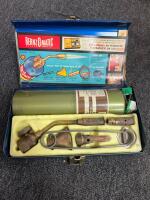 Green Plastic Utility Storage Crate with Molded Handles and Ventilated Design, misc hardware, misc paint brushes, cast iron, and more - 3