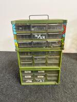 Green Plastic Utility Storage Crate with Molded Handles and Ventilated Design, misc hardware, misc paint brushes, cast iron, and more - 5