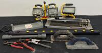 Contractor Tool Lot &ndash; GE Power Strip, QEP & SuperiorBilt Tile Cutters, Work Lights, Grout Floats (FL 5000)