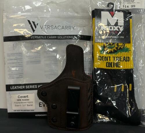 Versacarry Covert IWB Holster, Size 4 for 3.5&rdquo; Barrel, Right-Handed, Leather/Polymer Hybrid With Moxy Socks (FL 10)
