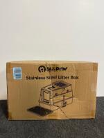 Hapaw Stainless Steel Enclosed Cat Litter Box Kit with Dual Entry, Flip-Top Lid, and Accessories - 3