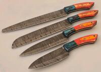 Handcrafted Damascus Steel Chef Knife Set &ndash; 4-Piece with Multicolor Wood Handles