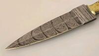 Handmade Damascus Fixed-Blade Knife with Multicolor Handle and Leather Sheath - 2