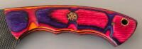 Fixed Blade Gut Hook Hunting Knife, 4" Blade, Full Tang, Multicolor Wood Handle, Leather Sheath - 3