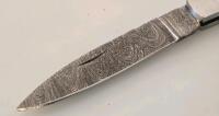 Custom Damascus Folding Pocket Knife &ndash; Blue Wood Handle, Leather Sheath, 3.5" Blade - 2