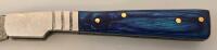 Custom Damascus Folding Pocket Knife &ndash; Blue Wood Handle, Leather Sheath, 3.5" Blade - 3