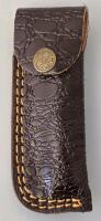 Custom Damascus Folding Pocket Knife &ndash; Blue Wood Handle, Leather Sheath, 3.5" Blade - 4