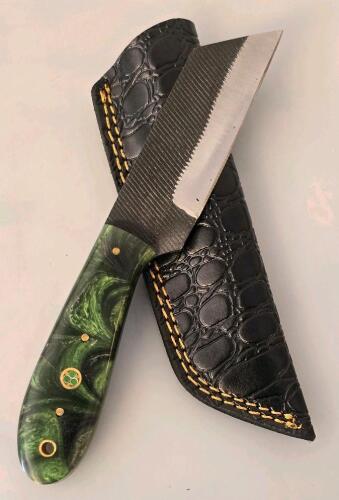 Custom Handcrafted Kiritsuke-Style Knife with Resin Handle and Leather Sheath