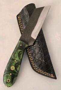 Custom Handcrafted Kiritsuke-Style Knife with Resin Handle and Leather Sheath