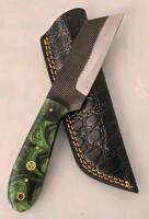 Custom Handcrafted Kiritsuke-Style Knife with Resin Handle and Leather Sheath