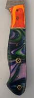 Custom Damascus Fixed Blade Knife &ndash; Multicolor Resin Handle, Mosaic Pin, Leather Sheath - 3