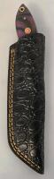 Custom Damascus Steel Fixed-Blade Knife with Resin Handle and Leather Sheath - 4