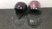 (2) HJC Motorcycle Helmets, (2) Replacement Visors