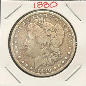 1880 Morgan Silver Dollar, Philadelphia Mint, 90% Silver, VF-XF, Historic U.S. Coin