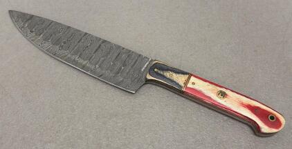 Handmade Damascus Steel Chef's Knife with Multi-Colored Wood Handle, 8" Blade
