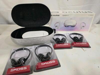 Oculus Quest 2 VR Headset 256GB + Carrying Case & 4 Koss KPH7 Headphones, New in Box