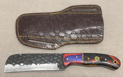 Handmade Cleaver Knife &ndash; Forged Carbon Steel Blade, Multicolor Resin Handle, Custom Leather Sheath