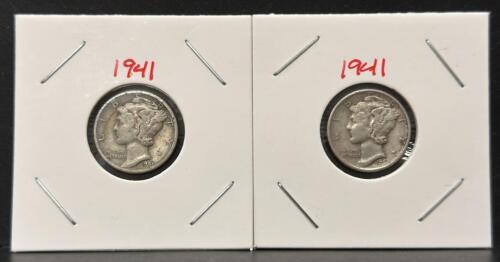 1941 Mercury Dimes, 90% Silver, Circulated Condition