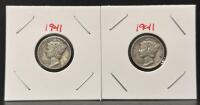 1941 Mercury Dimes, 90% Silver, Circulated Condition