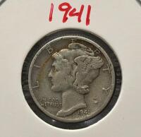 1941 Mercury Dimes, 90% Silver, Circulated Condition - 2